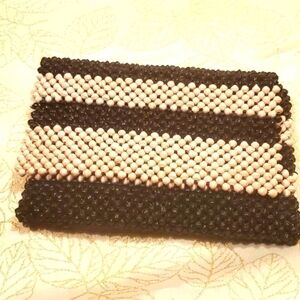 Black and white wooden beads clutch with zipper